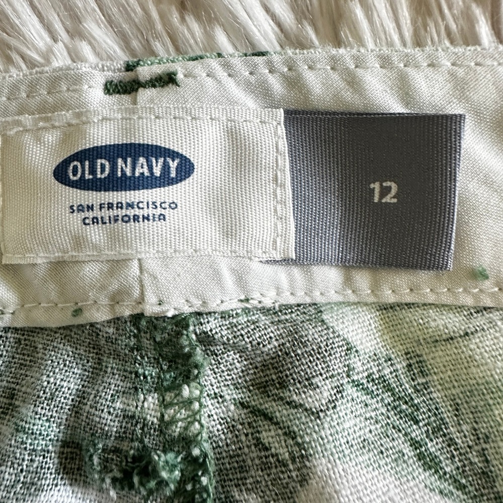 Old Navy Chino Shorts Palm Print Linen Blend Casual‎ Green/White Size 12 NWOT - Picture 3 of 11
